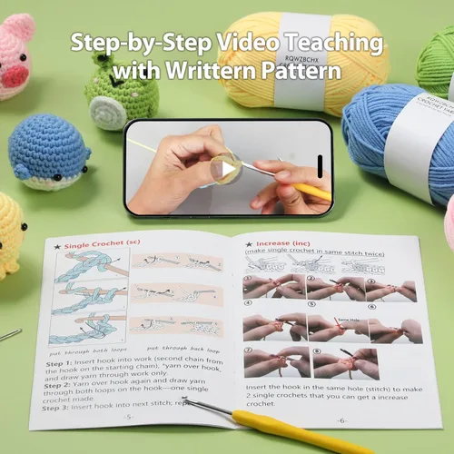 Vista 6 de RQWZBCHX Animals Beginners - Kits de ganchillo para principiantes, adultos, niños, con tutoriales en video paso a paso y suficientes hilos, gancho