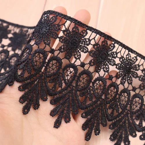 Vista 3 de Cinta de encaje negro de 5 yardas de Venecia para coser ropa, decoración de fiesta en el hogar