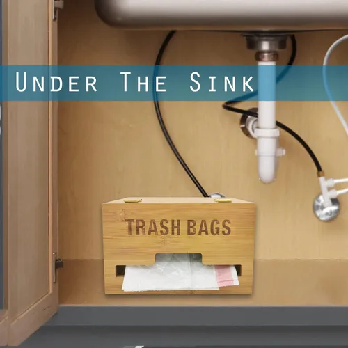 Vista 5 de Dispensador de bolsas de basura extra grande con asas, soporte para bolsa de basura para cocina, lavandería, compatible con rollos de bolsas