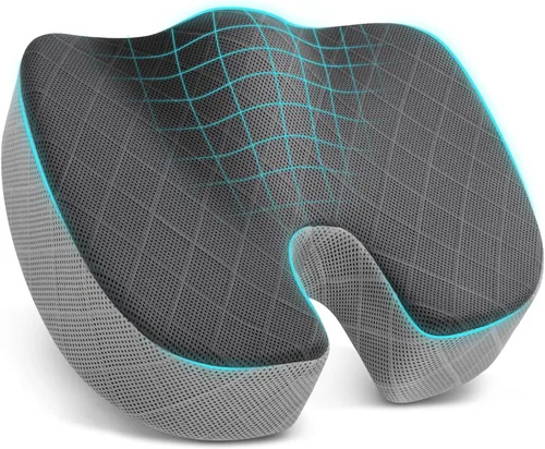Vista 20 de TushGuard - Cojín para asiento de oficina, silla de ruedas o automóvil, espuma viscoelástica antideslizante, para aliviar el dolor de espalda, Rosa