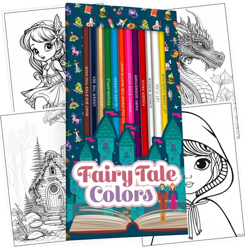 Vista 12 de Juego de lápices de colores de cuento de hadas para fanáticos de los cuentos de hadas, juego de 12 lápices de parodia inspirados en cuentos