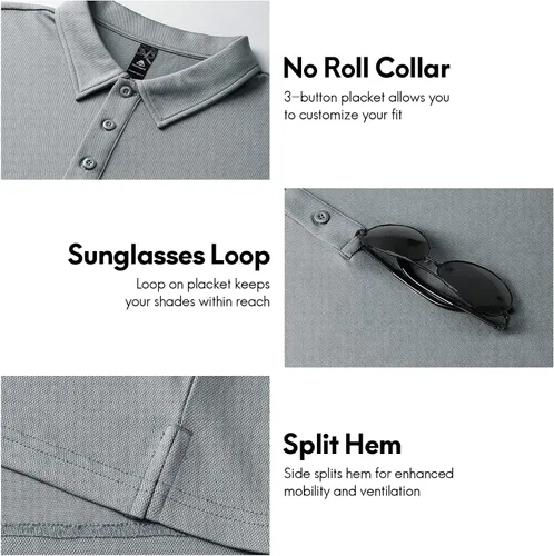 Vista 3 de Haimont Camisas polo de golf para hombre, ajuste seco, manga corta y larga, camisas de poliéster con cuello de 3 botones
