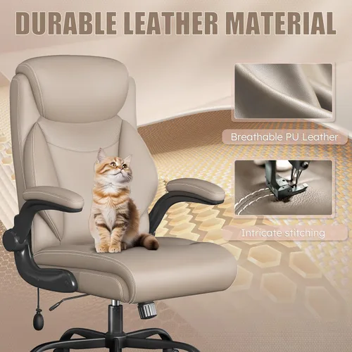 Vista 8 de Silla de oficina ejecutiva con respaldo alto transpirable y cómoda, silla de escritorio ergonómica de cuero acolchado con soporte lumbar inflable