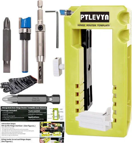 Vista 8 de Kit de plantillas de montaje de bisagra de puerta (azul) para bisagras de 3-5 pulgadas, posicionamiento de 90°, se adapta a espesores de puerta