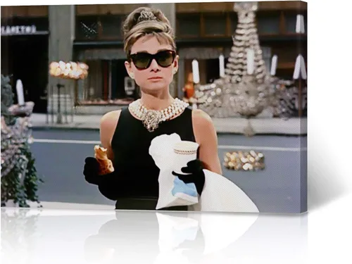 HB Art Design Audrey Hepburn - Lienzo decorativo para pared, diseño de desayuno en Tiffany, arte para pared, decoración de dormitorio, sala de