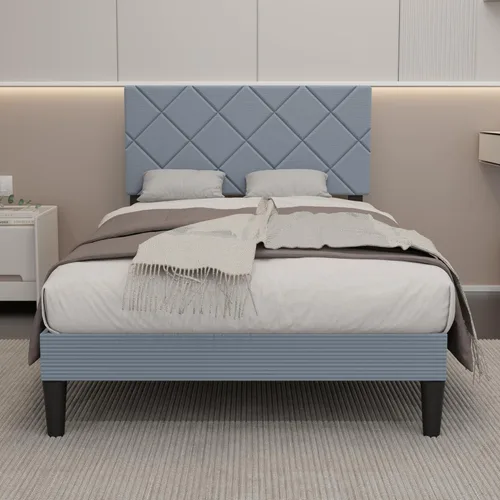 Vista 10 de Base de cama de tamaño individual con cabecera ajustable, plataforma tapizada de terciopelo, marcos de cama individual con fuerte soporte