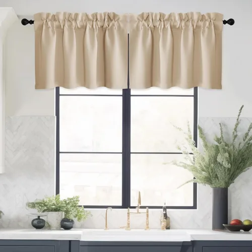 Vista 51 de NICETOWN Cenefa de cocina para ventanas, cortina corta con bolsillo para barra de estilo campestre con aislamiento térmico para sala de estar