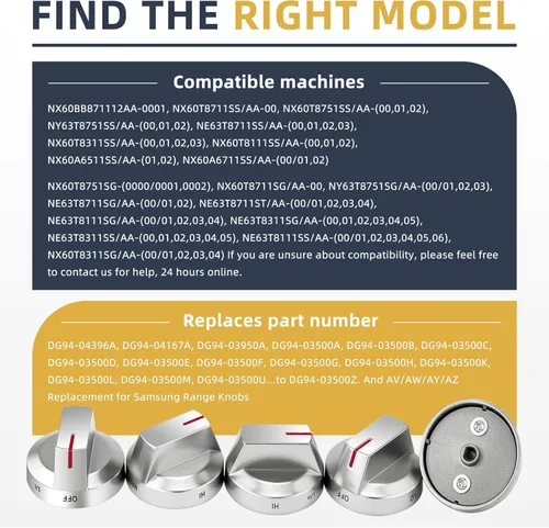 Vista 4 de AMI Parts DG94-03500A/Z Perilla de estufa de repuesto para Samsung y DG94-04167 DG94-03500U Perillas de estufa de gas - Modelos NX60T8111SS