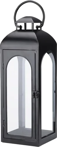 Vista 13 de Bdor Paquete de 2 Faroles Grandes de Lujo Decorativos Altos de 20 Pulgadas Faroles Hurricane de Metal Negro con Paneles de Vidrio Templado