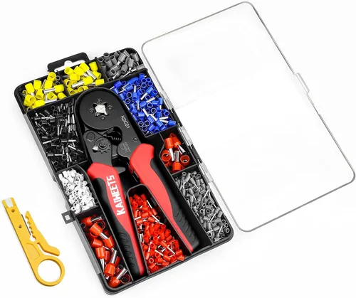 Vista 7 de KAIWEETS Kit de herramientas de prensado de virola, juego de alicates de crimpado de virola de alambre autoajustable AWG 23-7 con 1200 piezas