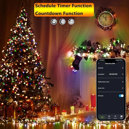 Vista 4 de iBaycon - Luces de Navidad Inteligentes que Cambian de Color, 66 pies, 200 luces LED RGB, luces de árbol de Navidad con control remoto y aplicación