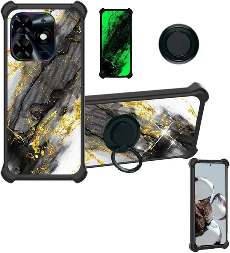 Vista 13 de Cricket Ovation 2 - Funda compatible con AT&T Maestro Max (2021) [PC duro + silicona suave] [purpurina dorada + luminosa] JSH-HDL