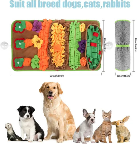 Vista 7 de Tapete de olfateo para perros de razas grandes, 32 x 20 pulgadas, lavable, duradera, para entrenamiento de alimentación lenta, juguete