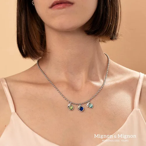 Vista 8 de MignonandMignon Collar con piedra natal para madre, con inicial, con múltiples piedras preciosas ovaladas para el mes del nacimiento, joyería