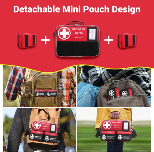 Vista 2 de Kit de primeros auxilios grande de 520 piezas, kit de supervivencia de emergencia para automóvil, hogar, campamento y viajes, kit médico compacto