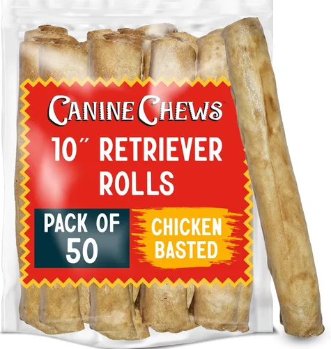 Vista 11 de Canine Chews Huesos de cuero crudo de 10 a 11 pulgadas para perros grandes, masticables duraderos de cuero crudo para perros, rollos de retriever