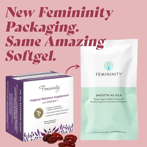 Vista 8 de Femininity Recambio suave como seda de 30 días para sequedad vaginal (60 cápsulas blandas) – Aceite de espino amarillo con 365 mg de Omega 7 + Omega