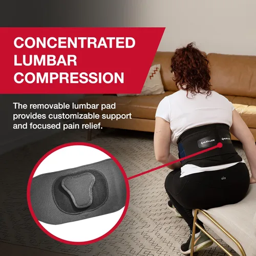 Vista 3 de MUELLER Sports Medicine Lumbar Back Brace with Removable Pad, Ideal for Upper and Lower Back Pain, Relief & Support for Men and Women, Strains