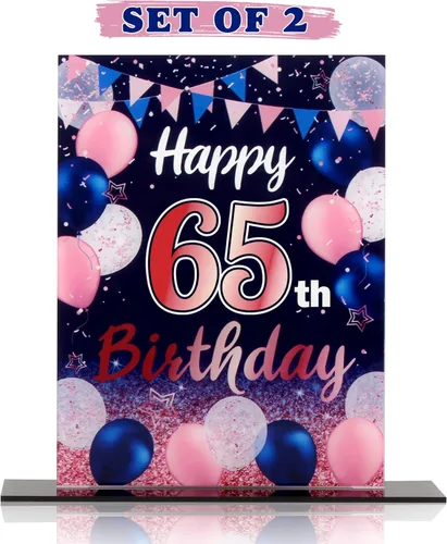 Vista 135 de LINGTEER Decoración de cumpleaños, soporte para globos, centros de mesa de acrílico, póster impreso de feliz 50 cumpleaños, centros de mesa de Negro