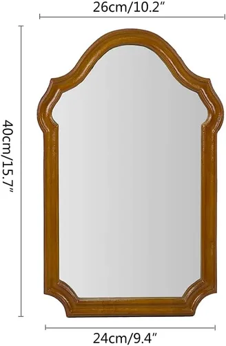 Vista 2 de Espejo de pared arqueado de madera rústica, diseño irregular, espejo decorativo con marco de madera para dormitorio, tocador, sala de estar, entrada