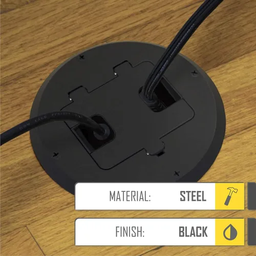 Vista 5 de RACO 6239BK Kit de piso con dispositivo dúplex empotrado 15A TR y caja de acero ajustable, 1-Gang, negro