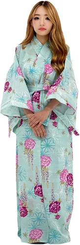 Vista 21 de Kimura Jitsugyo Bata Yukata Kawaii Tradicional de Kyoto para Mujer de Fácil Uso (Kimono Casual Japonés) Set 2 Albaricoque