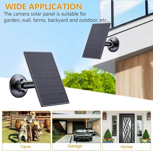 Vista 7 de Zivif Panel solar de 2 W para cámaras de seguridad, cargador solar con puerto micro USB y USB-C para cámara de seguridad de batería recargable