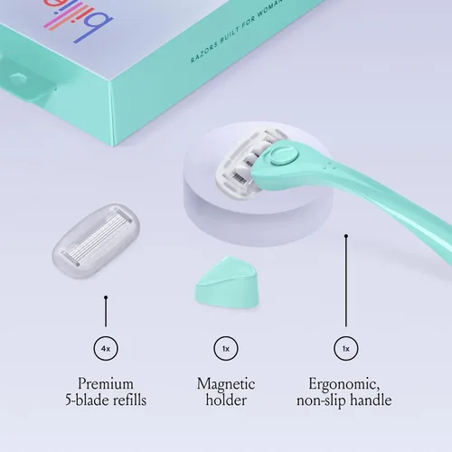 Vista 3 de Billie Kit de afeitado para mujer - Maquinilla de afeitar + 4 repuestos de maquinilla de afeitar de 5 hojas + soporte magnético - Minty Mentolado