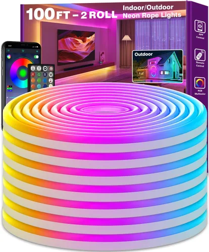 Vista 8 de SINLEY Led Neon Rope Lights 20FT,Control with App/Remote,Flexible Led Rope Lights,Multiple Modes,IP68 Outdoor RGB Neon Lights Waterproof,Music Sync
