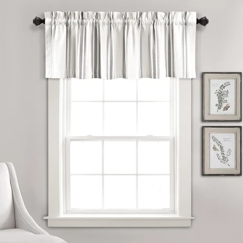 Vista 10 de Lush Decor Farmhouse Stripe - Par de paneles de cortinas de ventana de algodón reciclado ecológico teñido en hilo a rayas, 42" A x 63" L, Negro