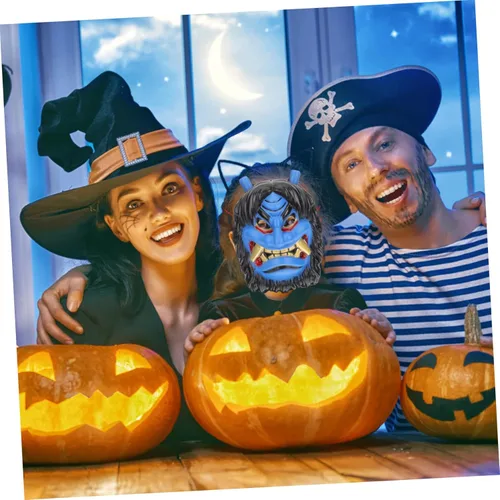 Vista 2 de BESTOYARD Máscara de fiesta para decoración de 2 piezas, máscara de silicona de demonio diablo, samurái japonés, disfraz de Halloween, accesorios