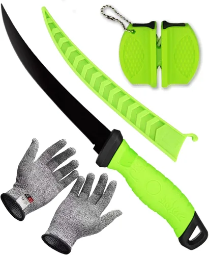 Vista 13 de Juego de 2 cuchillos de filete, cuchillos de filete de acero inoxidable de 5 y 7 pulgadas para pescado, equipo de pesca, juego de herramientas