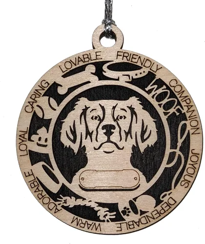 Vista 173 de Adorno de Navidad personalizado para perro Cavalier King Charles Spaniel, redondo de 3 pulgadas, madera cortada con láser de 2 capas, nombre y texto