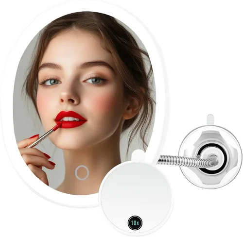 Vista 9 de OVENTE Espejo de maquillaje de mesa recargable de 9 pulgadas con mini espejo de aumento magnético 10X, luces LED regulables para pantalla táctil
