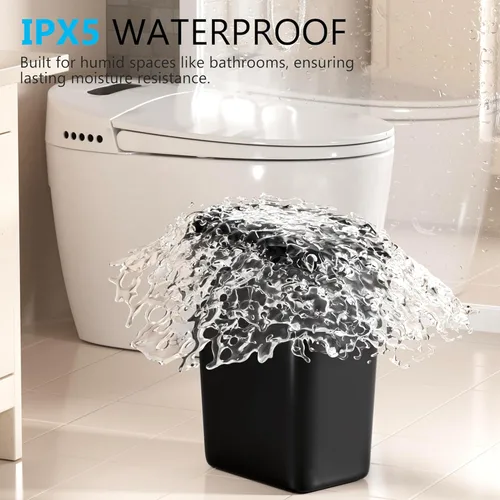 Vista 5 de jinligogo Paquete de 3 cubos de basura pequeños para baño con tapa, 2.6 galones, sin contacto, automático, delgado, impermeable, sensor