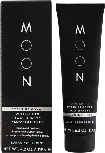 MOON Pasta de dientes sin flúor – Pasta de dientes blanqueadora para eliminar manchas para adultos y niños – con aceites esenciales, té verde y mica