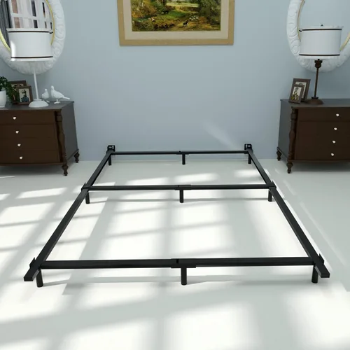 Vista 2 de Marco de cama tamaño matrimonial, marco de cama de metal de fácil montaje para somier y colchón, 7 pulgadas, resistente 9 patas, base de soporte sin
