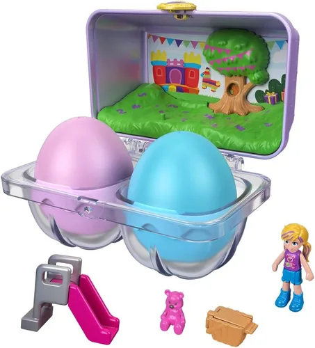 Vista 3 de Mystery Surprise - Cartón de huevos con temática de casa de rebote para fiesta de cumpleaños, morado, azul, verde