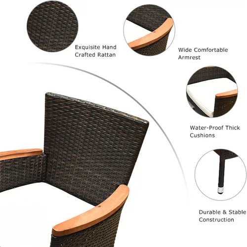 Vista 6 de Tangkula Juego de comedor al aire libre de 9 piezas, juego de mimbre para jardín con cojines, muebles con mesa de madera de acacia y sillas