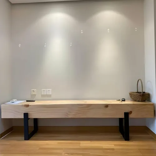 Vista 3 de Banco de comedor de madera, banco de madera para interiores, sin espalda, con patas de metal, silla rústica para patio y jardín, para muebles