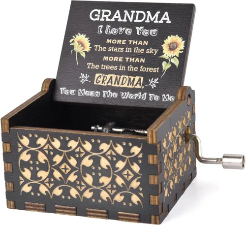Caja de música de regalo para abuela You are My Sunshine, grabada con láser, diseño vintage, cajas de música de madera para abuela en cumpleaños,
