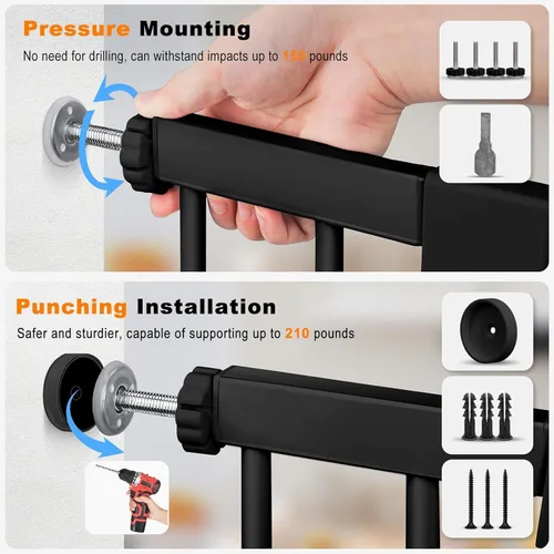 Vista 3 de FURTIME Puerta de bebé de 29 a 41 pulgadas con puerta de gato ajustable, puerta de perro de cierre automático para escaleras, puertas y casas