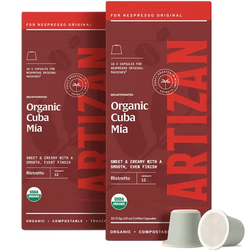 Vista 3 de Artizan Coffee - Cápsulas de café descafeinado orgánico suizo para Nespresso Original Cuba Mia 10 cápsulas compostables para el hogar