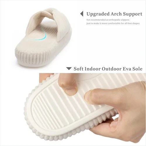 Vista 3 de Chantomoo - Pantuflas para mujer, de espuma viscoelástica, para el dormitorio, con lazo de pana, con bandas cruzadas, cómodas, modernas, para regalo