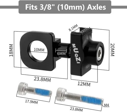 Vista 4 de 2 unids Tensor de cadena de bicicleta Ajustador de cadena de aleación de aluminio para BMX Fixie Bike Bicicleta de una sola velocidad