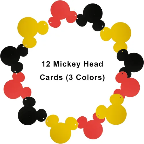 Vista 4 de CHuangQi Colorido cartel de feliz cumpleaños con banderines estilo Mickey, suministros de fiesta de cumpleaños con temática de Mickey