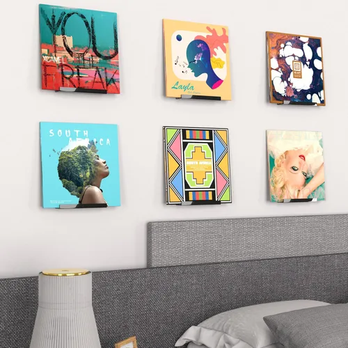 Vista 6 de Soporte de pared para discos de vinilo de 7 pulgadas, soporte de pared de vinilo acrílico, estante de pared para discos de vinilo, paquete de 6