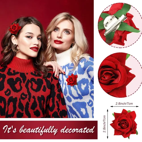 Vista 3 de 6 pinzas para el pelo de rosas, horquilla de rosa, peine de flores para el día de San Valentín, horquilla floral, accesorios para el cabello