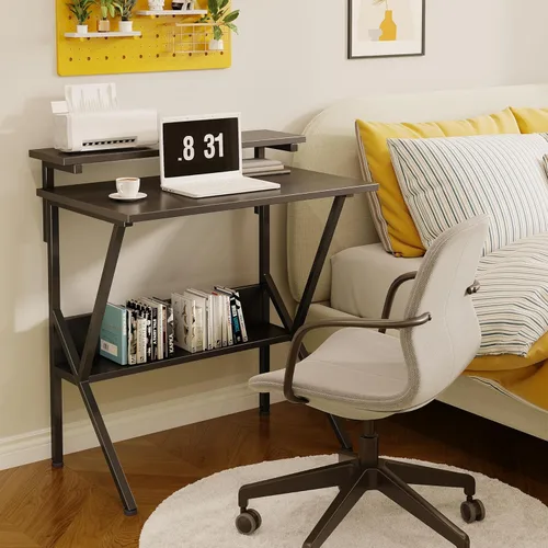 Vista 7 de COTUBLR Escritorio pequeño, escritorio de computadora pequeño de 27.5 pulgadas para espacios pequeños, escritorio de computadora con soporte