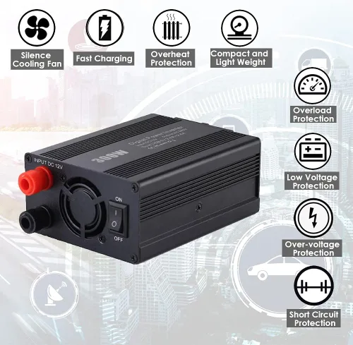 Vista 3 de Inversor de corriente de 300 W convertidor de corriente para automóvil CC 12 V a CA 110 V con adaptadores USB duales de 4.8 A para acampar viajes